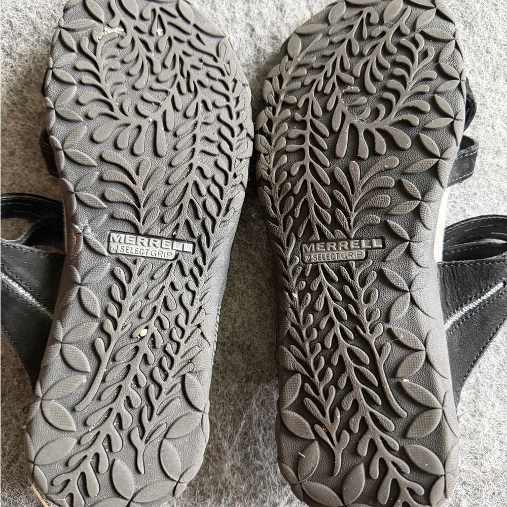 Merrell Black Leather Comfort Slide Sandal Air Cushion Select Grip Women Size 6 - Picture 2 of 3